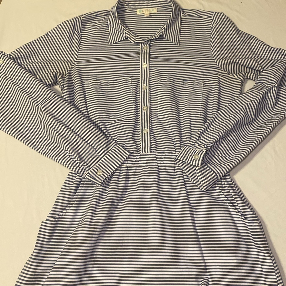 Womens Blue and White Striped Button Up Collared Dress Size Medium NWOT - Picture 5 of 13